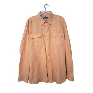 Bills Khakis Shirt Mens 2XL Linen Blend Roll Tab Long Sleeves Orange Pockets XXL